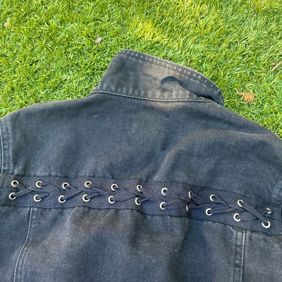 Black Denim Gromet Grunge Jean Jacket Love Tree - Picture 6 of 8